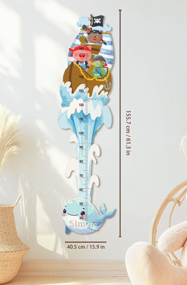 Personalized Wooden Pirate Adventure Growth Chart for Kids
