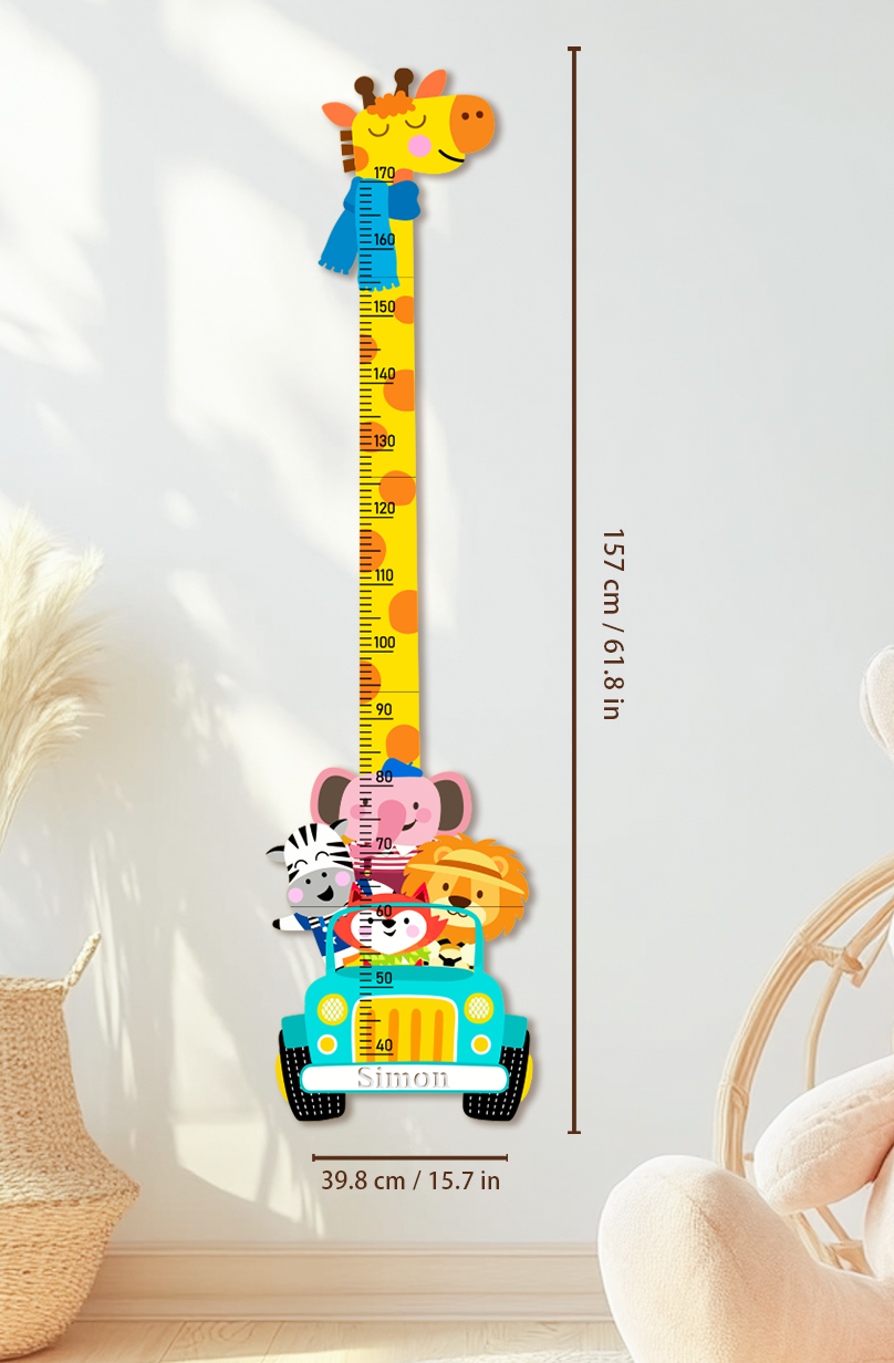 Personalized Wooden Giraffe Safari Growth Chart for Kids