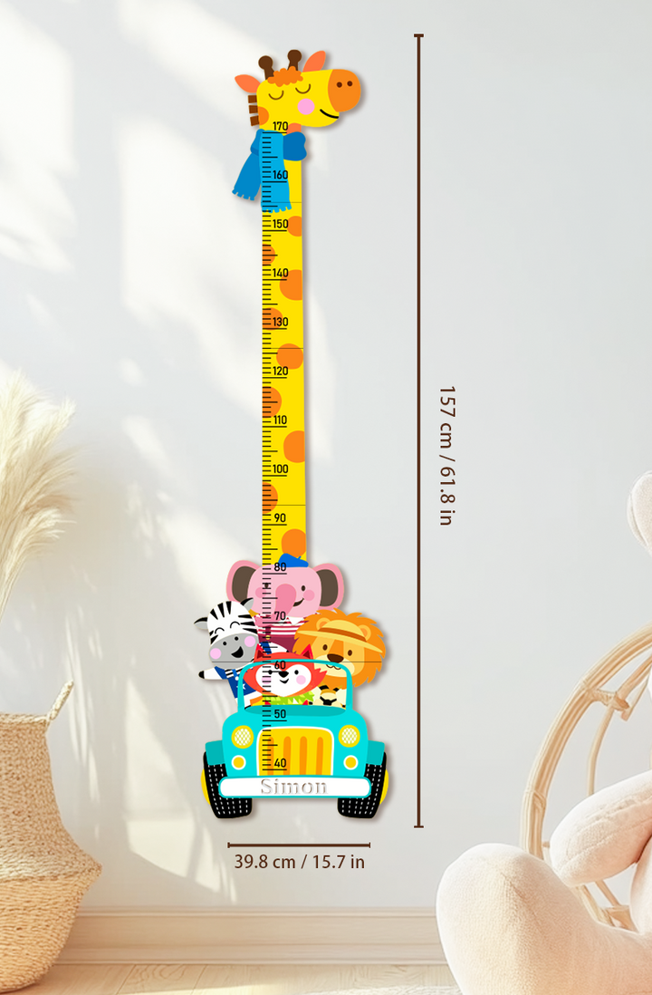 Personalized Wooden Giraffe Safari Growth Chart for Kids