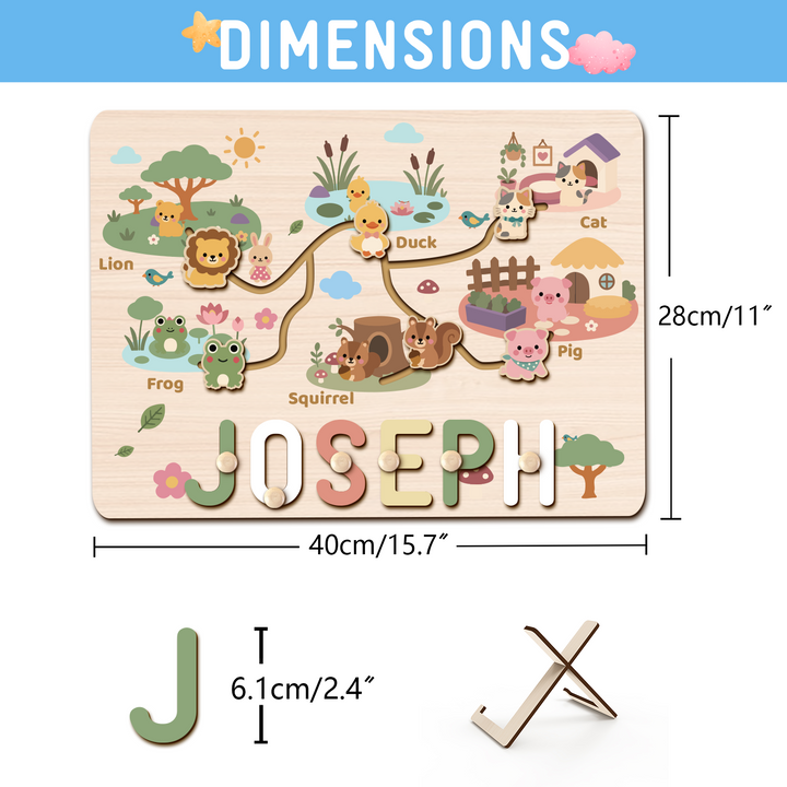 Personalized Montessori Animal Sliding Name Puzzle Woodemon