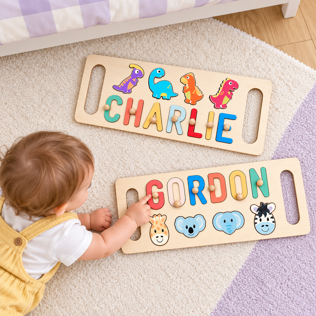 Personalized Wooden Baby Name Puzzle with Handle woodemon