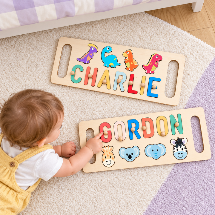 Personalized Wooden Baby Name Puzzle with Handle woodemon