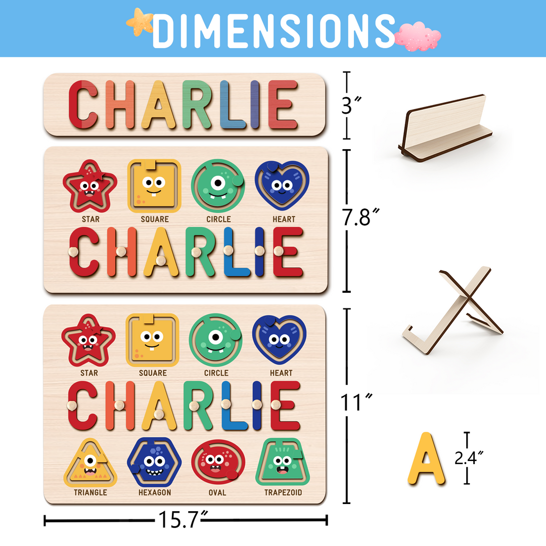 Personalized Name Puzzle with Sliding Shapes Woodemon