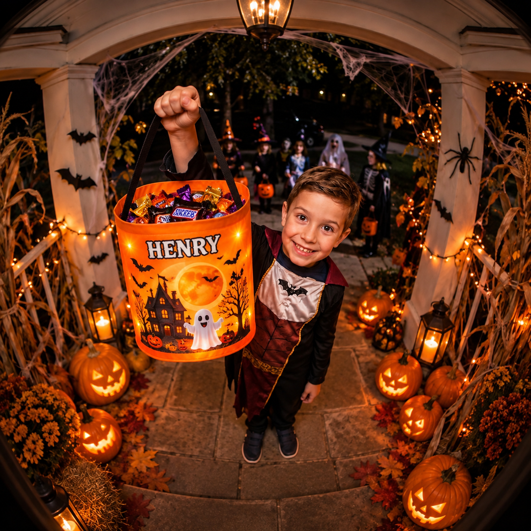 Personalized LED Halloween Candy Bucket Bag for Kids Trick or Treat Woodemon