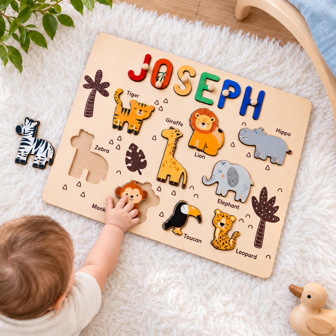 Personalized Jungle Animal Name Puzzle woodemon