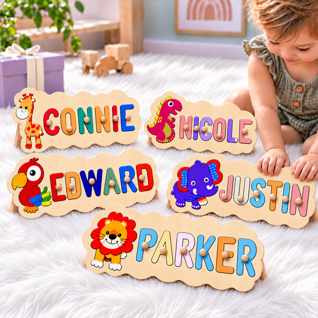 Wooden Animals Baby Name Puzzle Woodemon