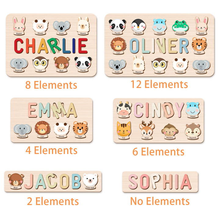 Personalisiertes Baby-Namenspuzzle-Element aus Holz mit Namen