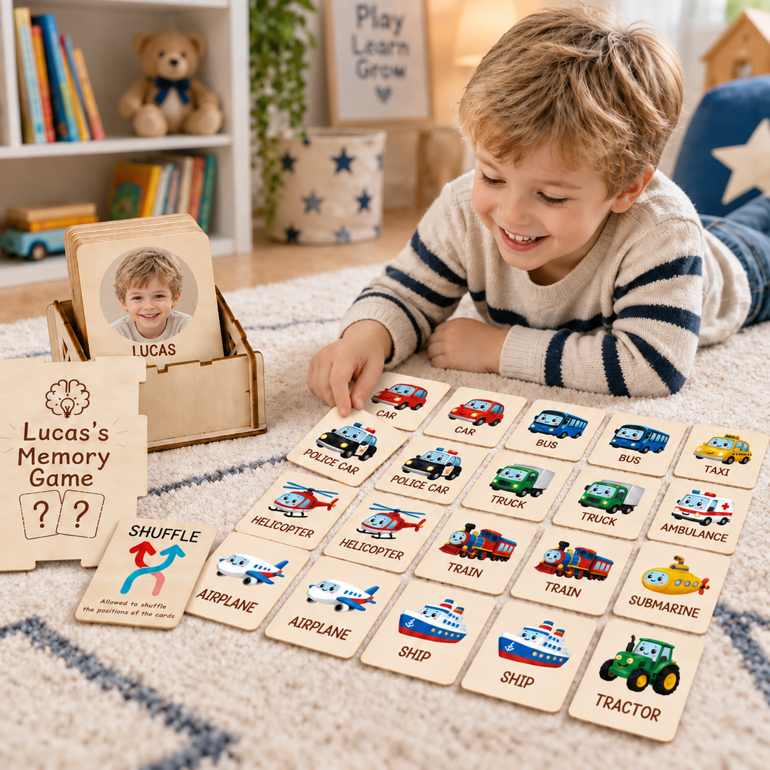 Personalized Wooden Traffic Memory Matching Game for Kids Woodemon
