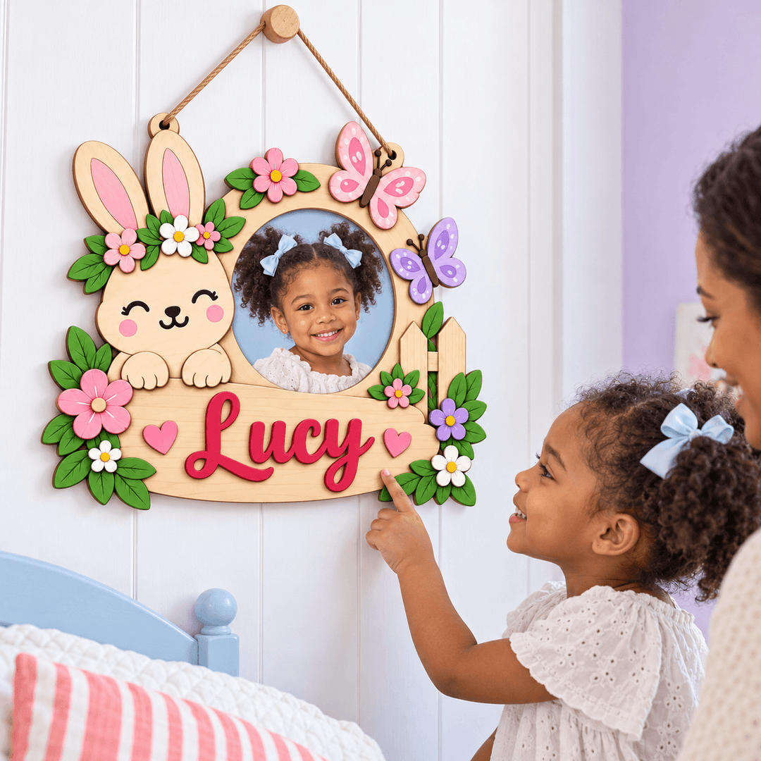 Personalized Kids Name & Photo Sign for Door & Wall Woodemon