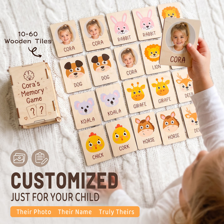 Personalized Wooden Animal Memory Matching Game for Kids Woodemon
