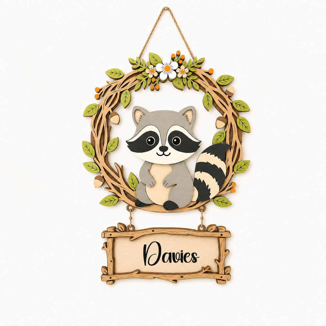 Personalized Raccoon Nursery Name Sign