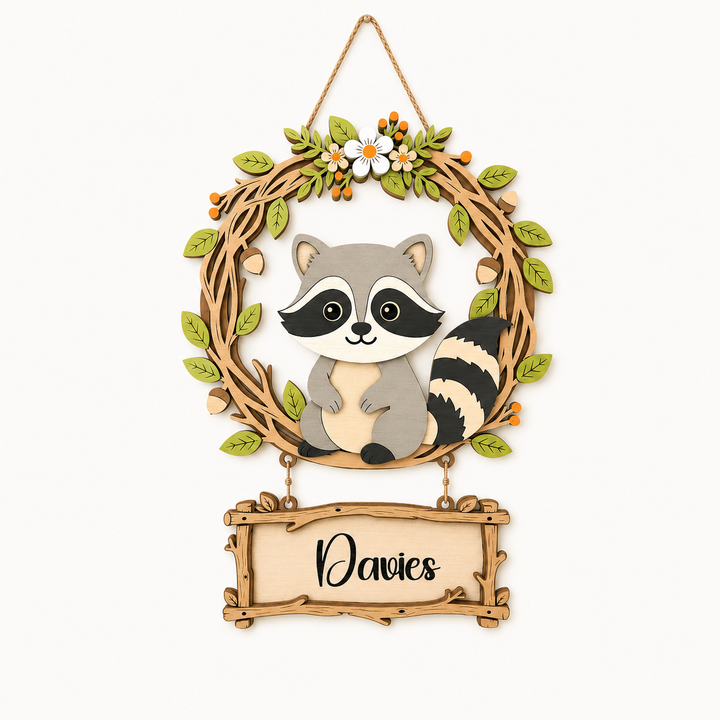 Personalized Raccoon Nursery Name Sign