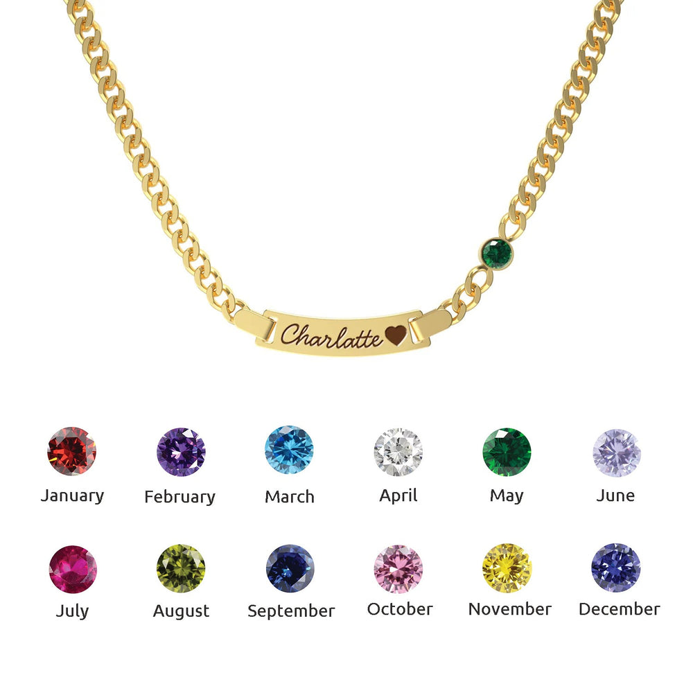 S925 Personalized Baby Name and Birthstone Necklace