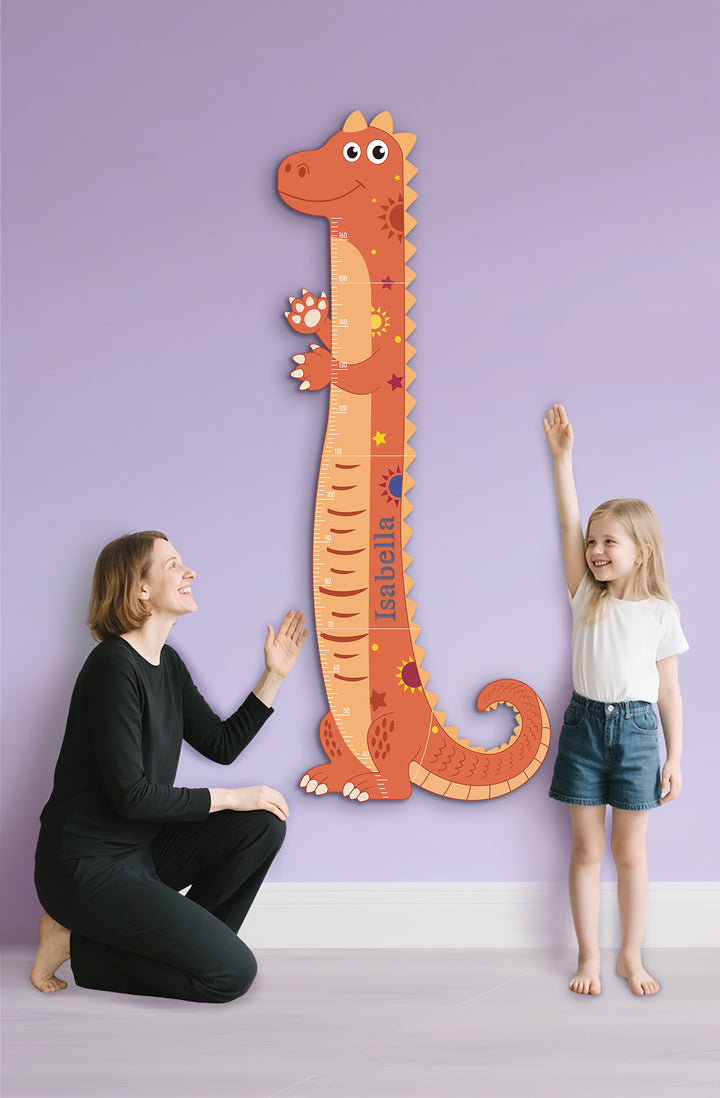 Personalized Wooden Dinosaur Growth Chart for Kids Room Woodemon