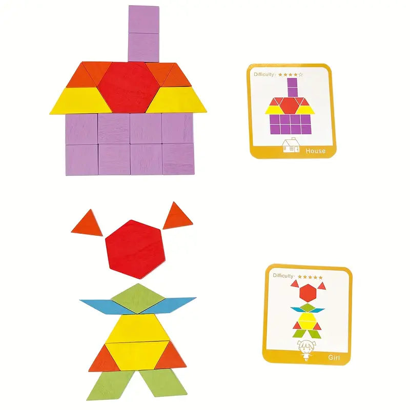 155 Pcs Wooden Pattern Blocks Set Geometric Shape Jigsaw Puzzle For Baby