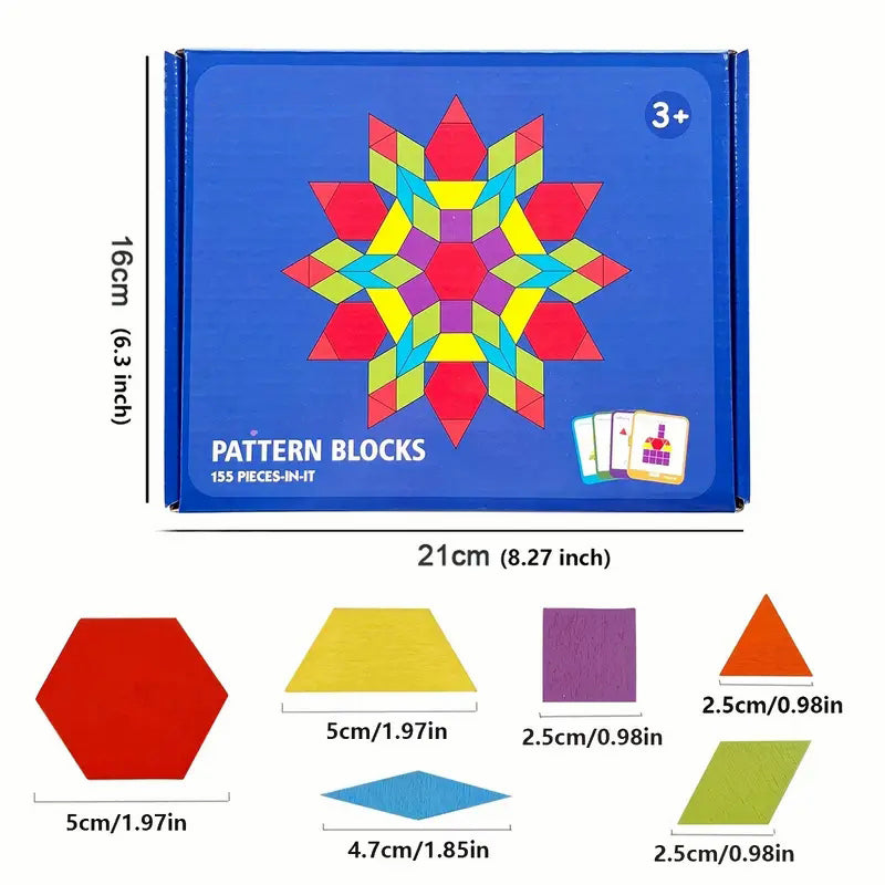 155 Pcs Wooden Pattern Blocks Set Geometric Shape Jigsaw Puzzle For Baby