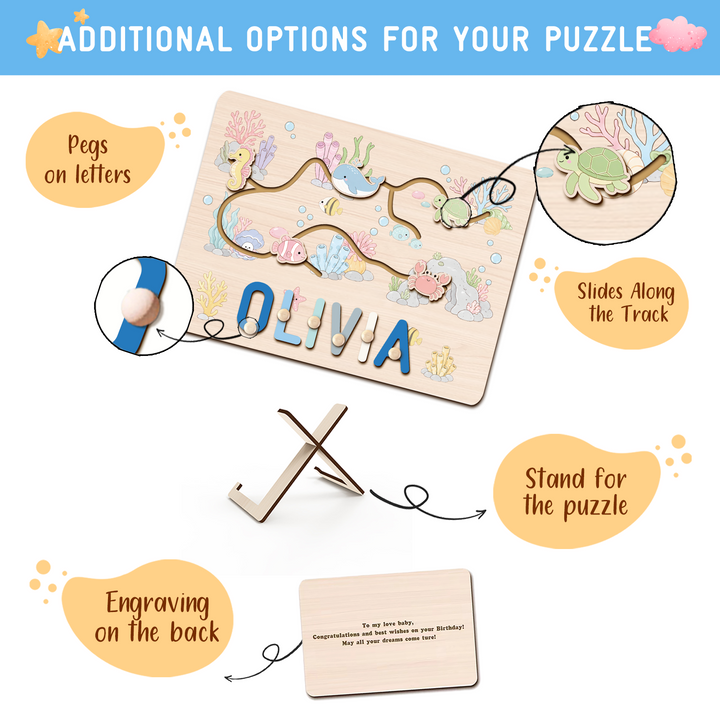 Personalized Montessori Ocean Sliding Name Puzzle Woodemon
