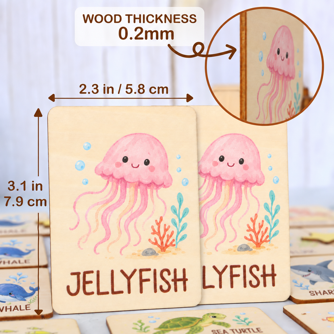 Personalized Wooden Ocean Animal Memory Matching Game for Kids Woodemon