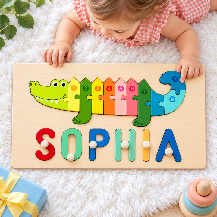 Personalized Wooden Animals Name Puzzle Stacking Puzzle Woodemon