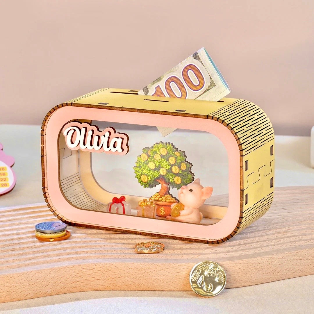 Personalized Wooden Piggy Bank Daily Combo For Kids