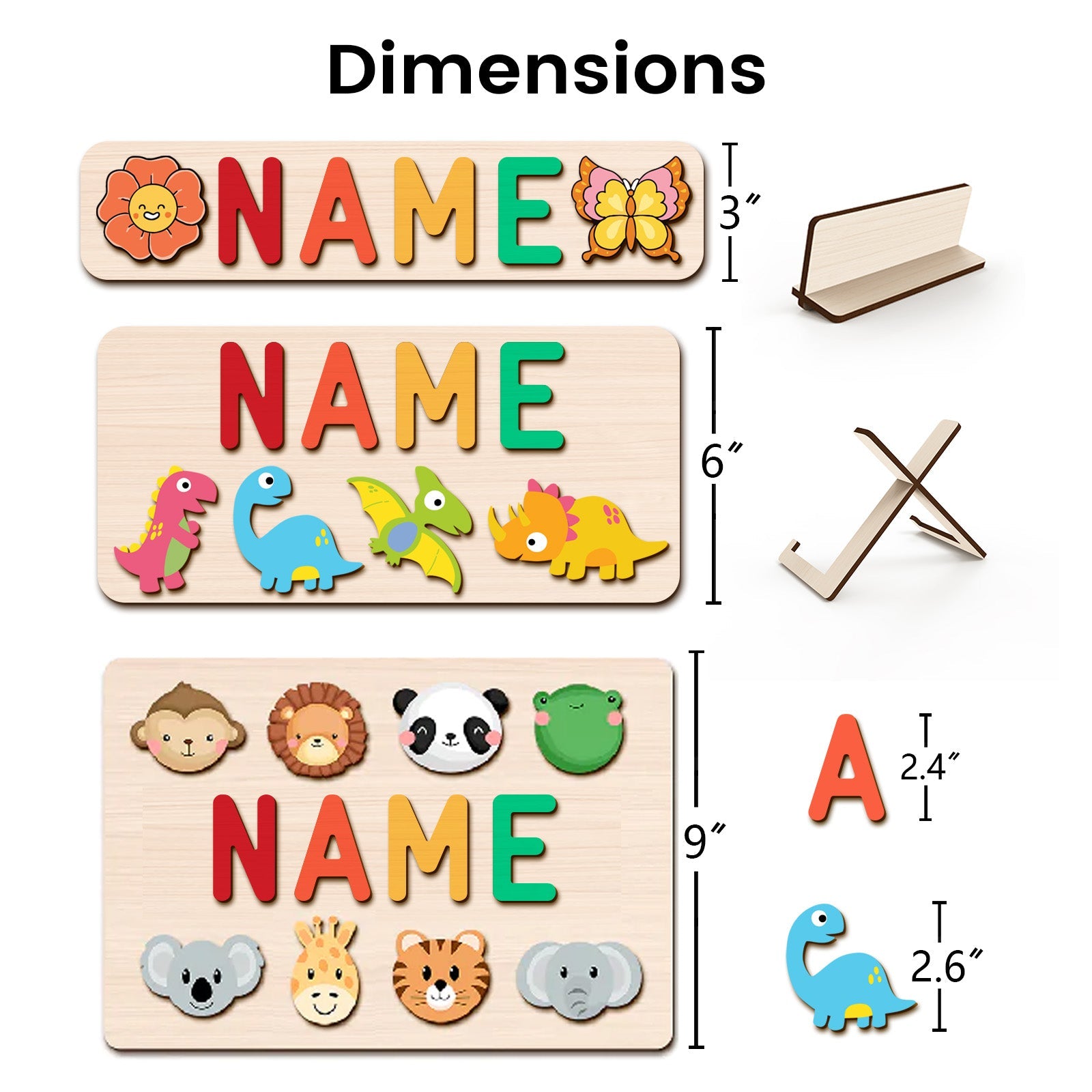 Personalized Wooden Baby Name Puzzle with Animals Product Name: Personalized Wooden Baby Name Puzzle with Animals Material: Eco-Friendly Plywood BasswoodLetters Available: Up to 10Engraving Messages: AvailableNon-Toxic: YesNon-Harmful: Yes Color: Pastel-b