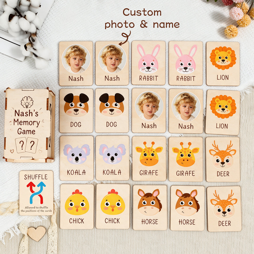 Personalized Wooden Animal Memory Matching Game for Kids Woodemon