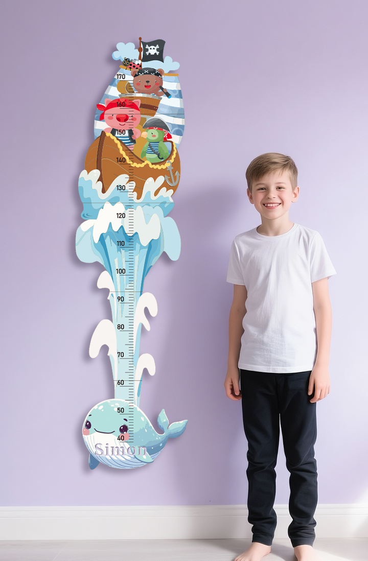 Personalized Wooden Pirate Adventure Growth Chart for Kids