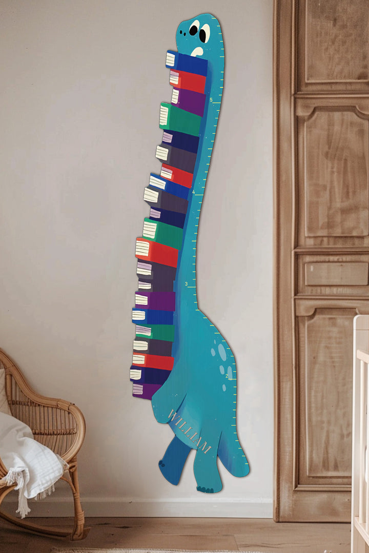 Personalized Wooden Book-Loving Dinosaur Growth Chart Ruler