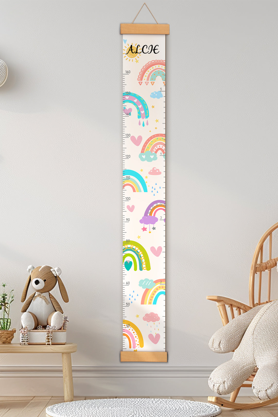 Personalized Sunshine and Rainbow Hanging Canvas Height Ruler