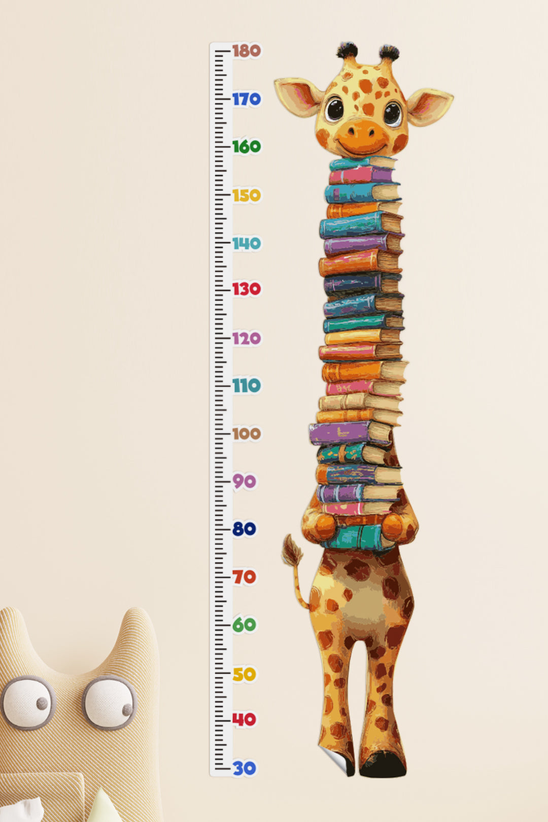 Cute Giraffe Holding Books Growth Chart Wall Decal