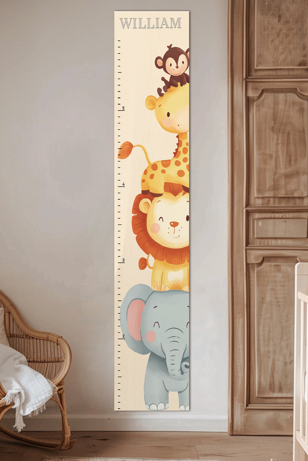 Personalized Wooden Safari Animal Growth Chart Ruler