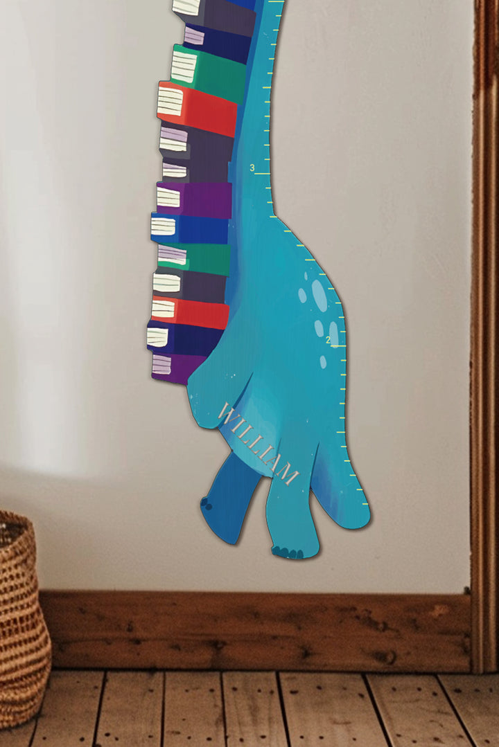 Personalized Wooden Book-Loving Dinosaur Growth Chart Ruler