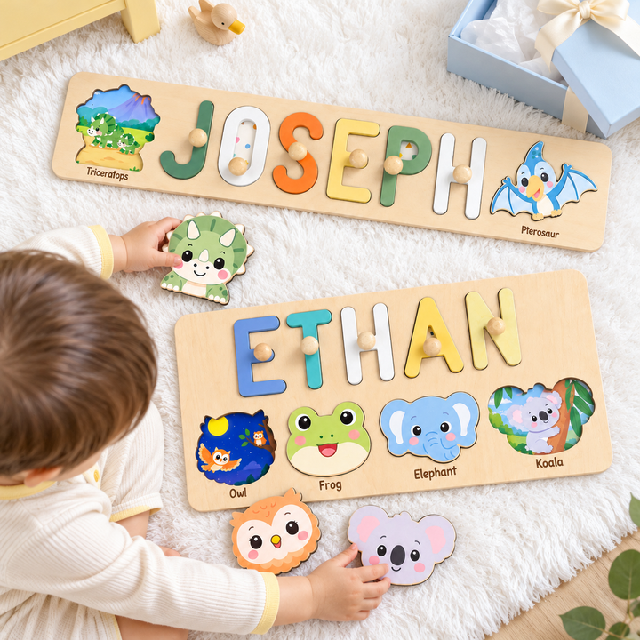 Personalized Wooden Name Puzzle with Hidden Pictures woodemon