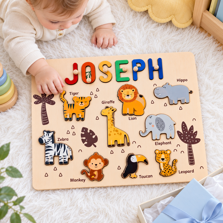 Personalized Jungle Animal Name Puzzle woodemon