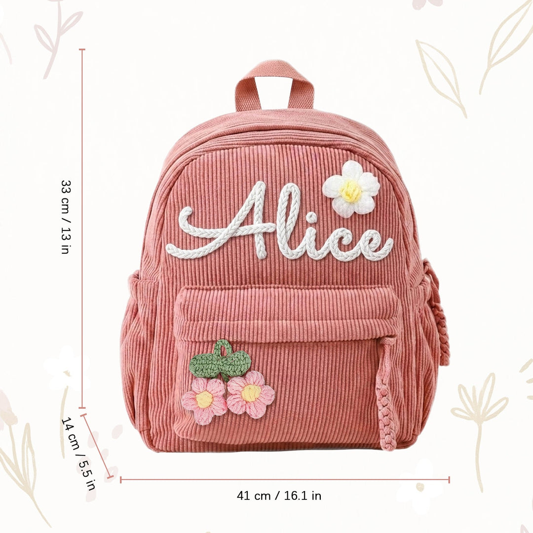 Personalized Kids Corduroy Backpack With Crochet Patches sokidsun