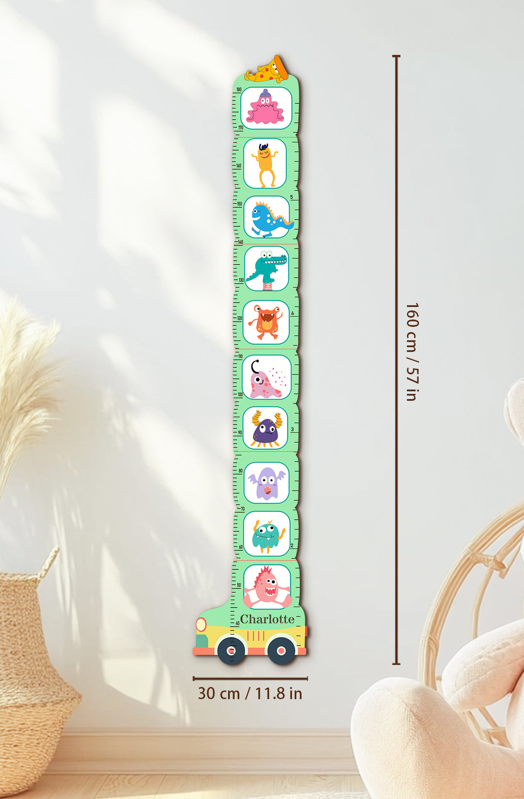 Personalized Wooden Monster School Bus Growth Chart for Kids Woodemon