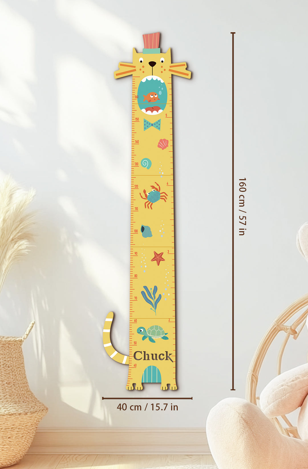 Personalized Wooden Cat Growth Chart for Kids Room