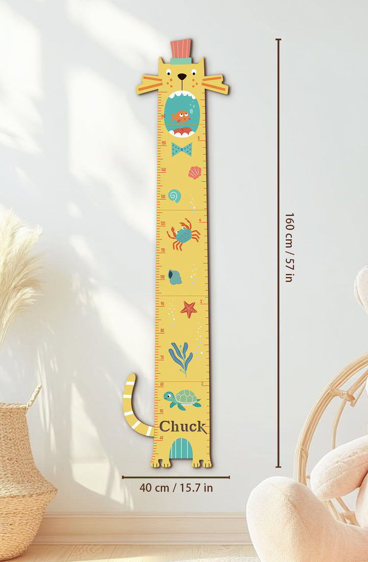 Personalized Wooden Cat Growth Chart for Kids Room
