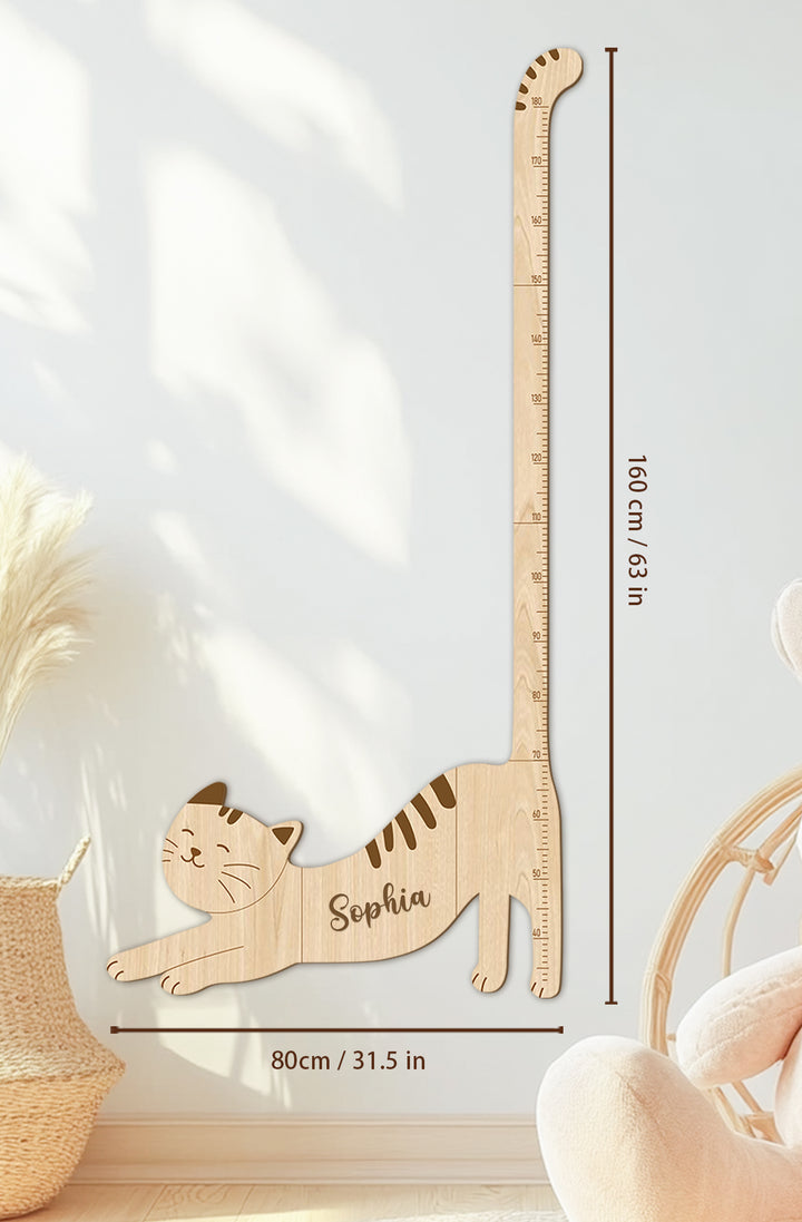 Personalized Wooden Cat Growth Chart for Kids Nursery Decor Woodemon