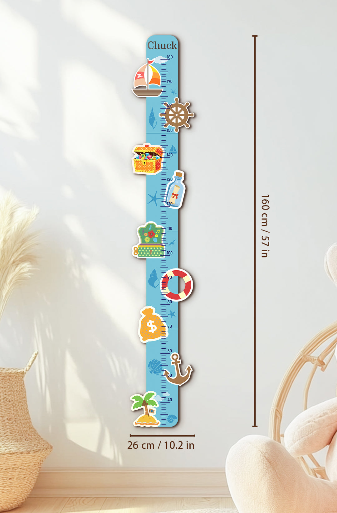 Personalized Wooden Nautical Height Chart for Kids Woodemon