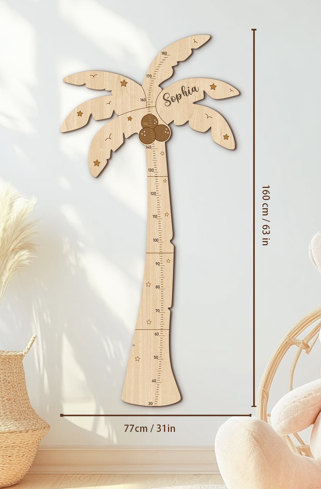 Personalized Wooden Palm Tree Growth Chart for Kids Woodemon