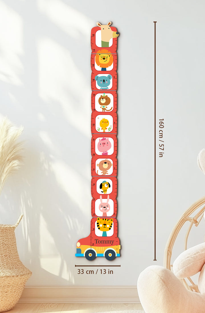 Personalized Wooden Safari Animal Growth Chart for Kids Woodemon