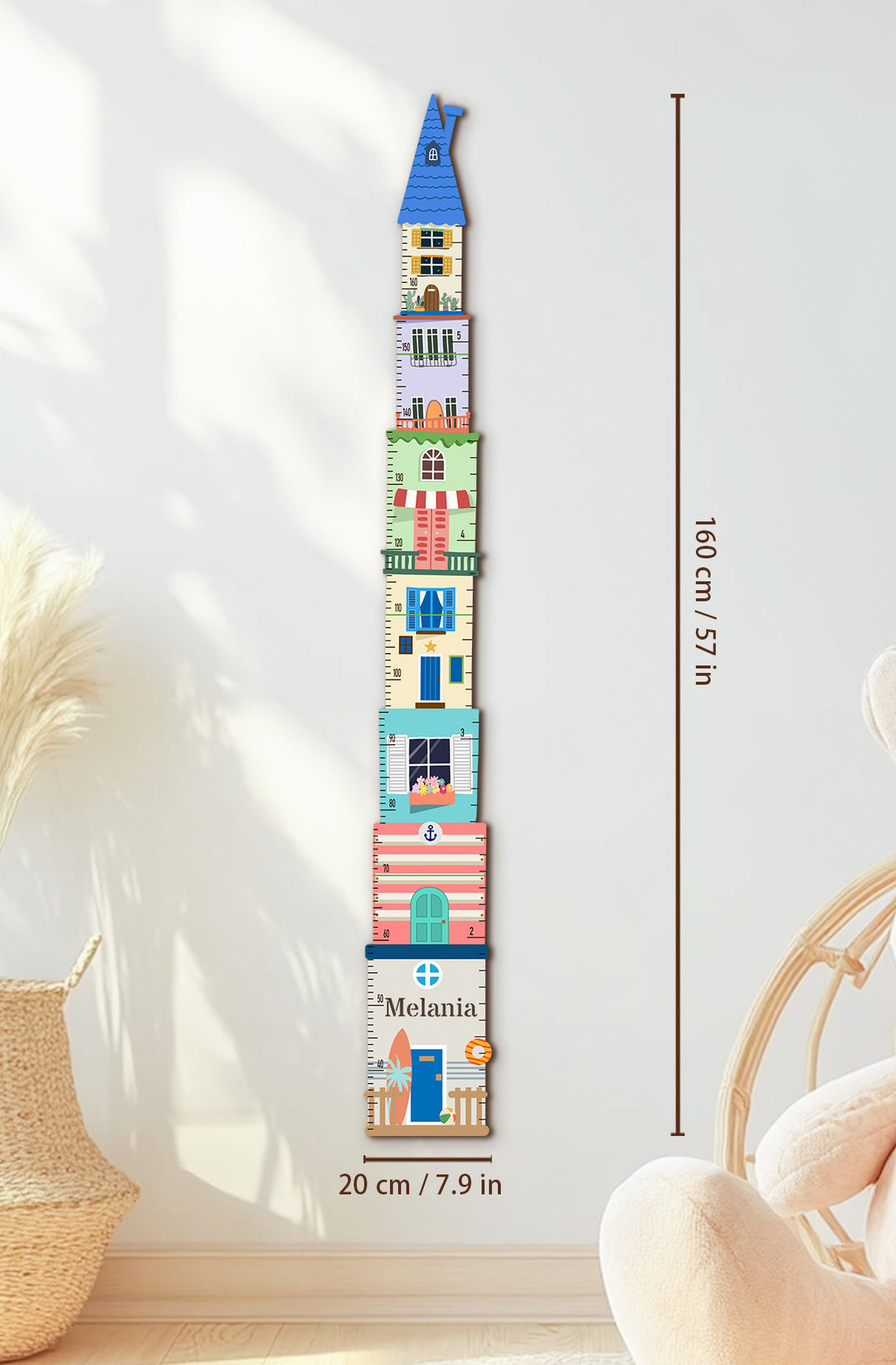 Personalized Wooden Coastal Growth Chart for Kids Woodemon