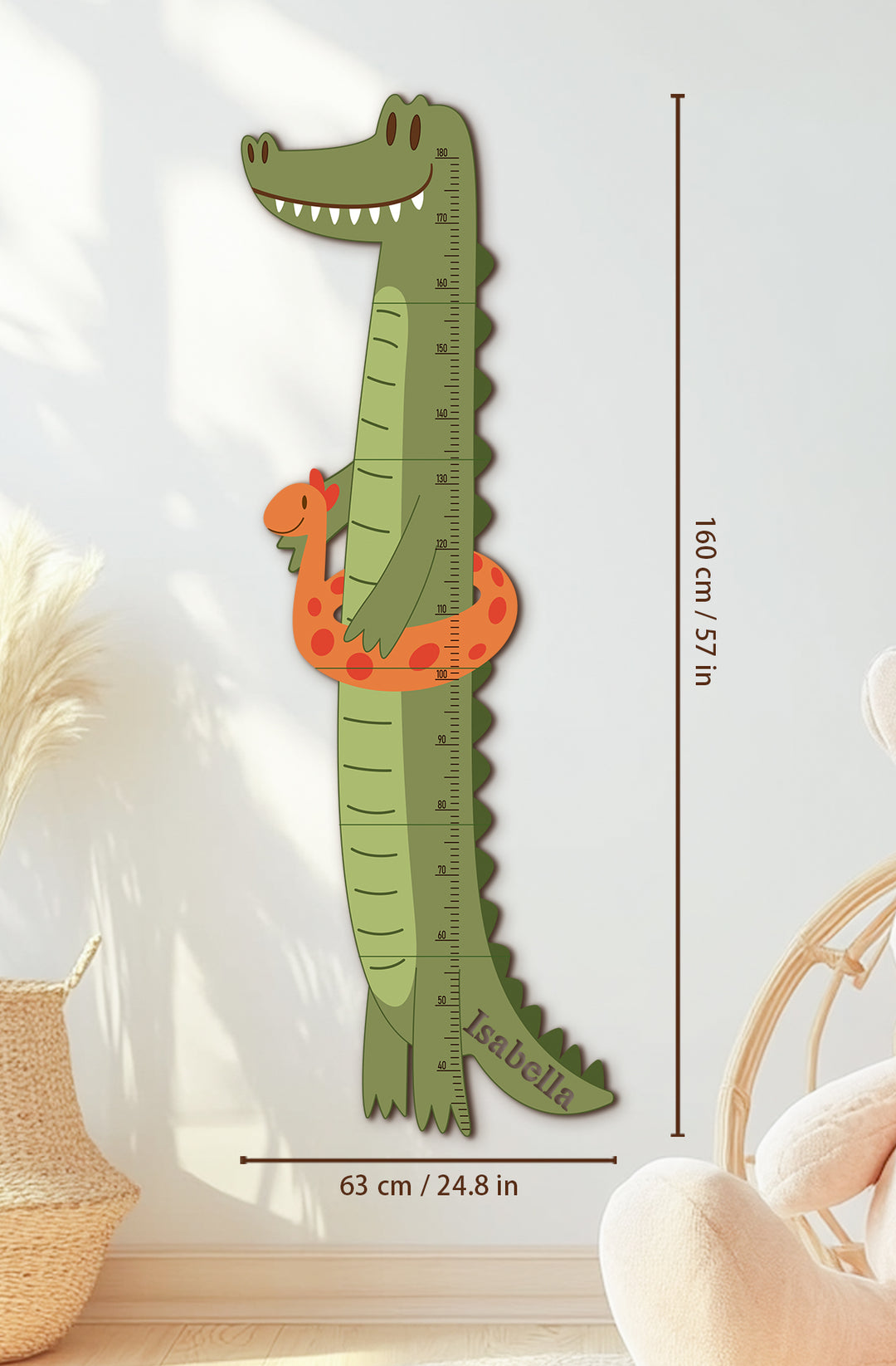 Personalized Wooden Crocodile Growth Chart for Kids Room Woodemon