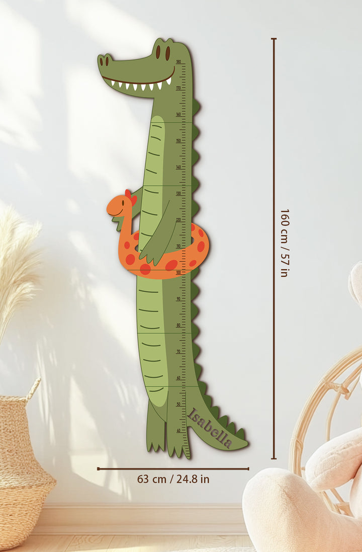 Personalized Wooden Crocodile Growth Chart for Kids Room Woodemon