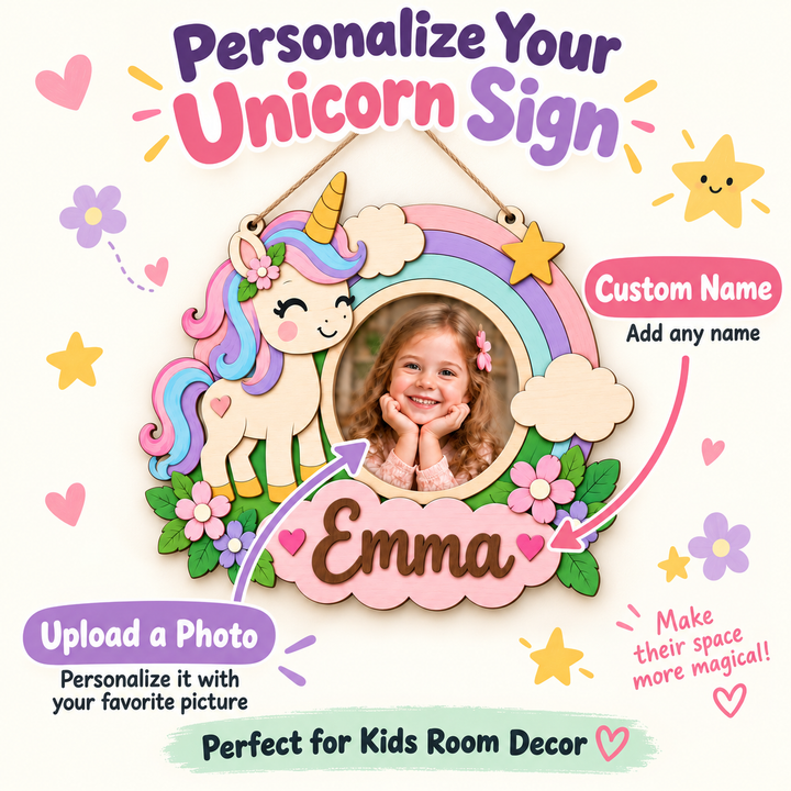 Personalized Kids Name & Photo Sign for Door & Wall Woodemon