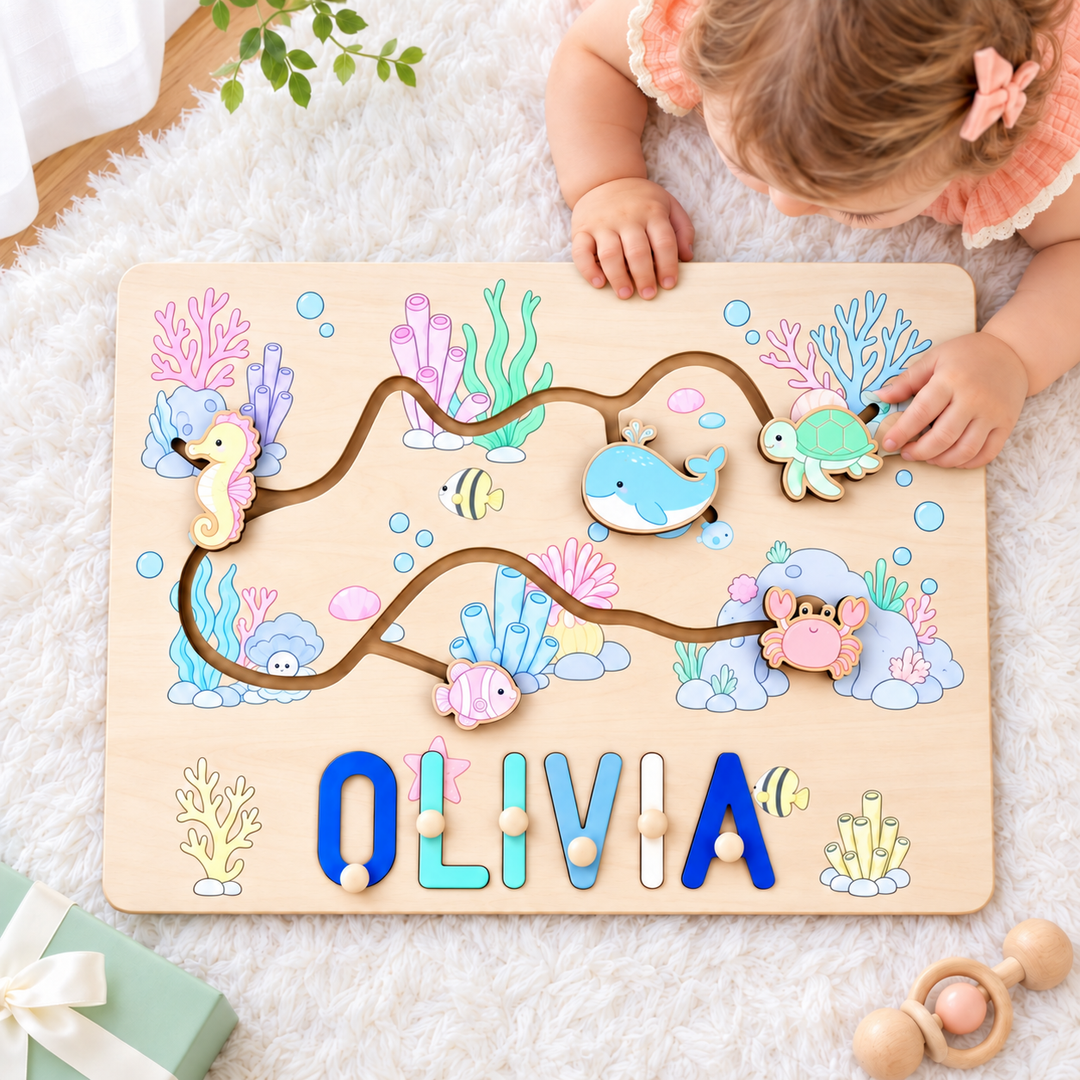 Personalized Montessori Ocean Sliding Name Puzzle Woodemon