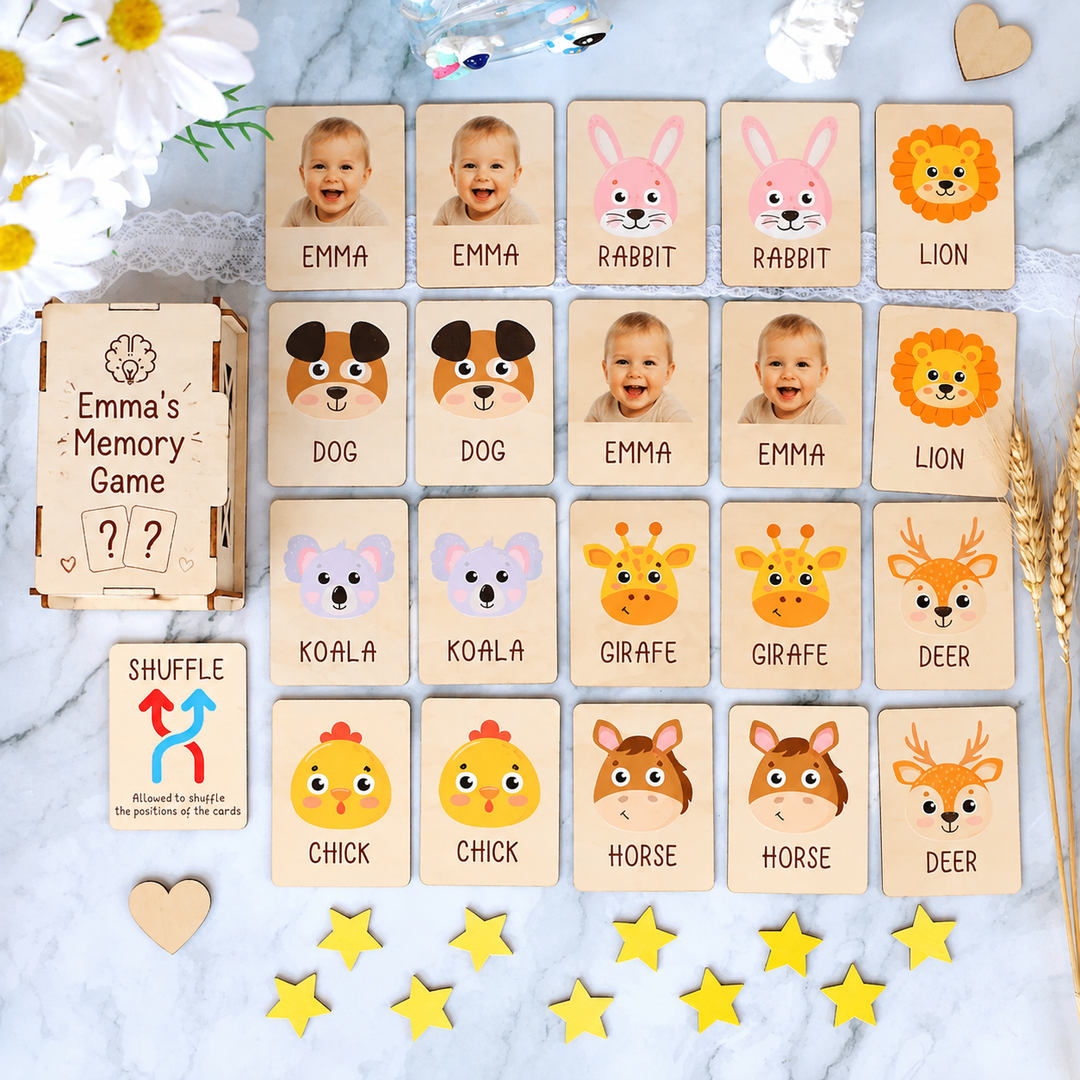 Personalized Wooden Animal Memory Matching Game for Kids Woodemon