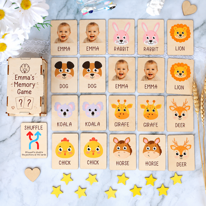 Personalized Wooden Animal Memory Matching Game for Kids Woodemon