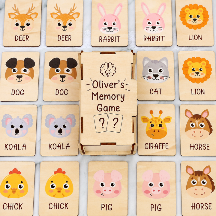 Personalized Wooden Animal Memory Matching Game for Kids Woodemon